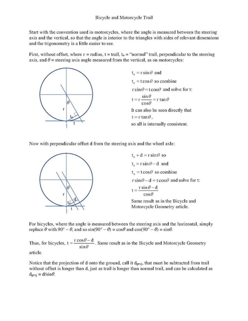 An excerpt from a paper showing the mathematics behind bicycle trail.